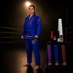 Novakik Women's BJJ GI with White Belt  – Blue Alpha Series 450 GSM Kimono Jiu Jitsu Uniform