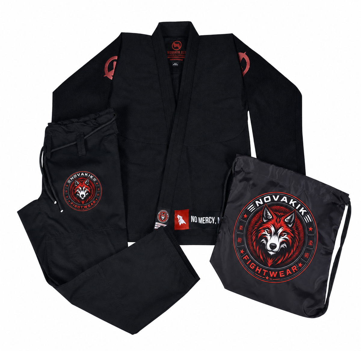 Novakik Women's BJJ GI with White Belt – Black - BJJ Gi - close-up