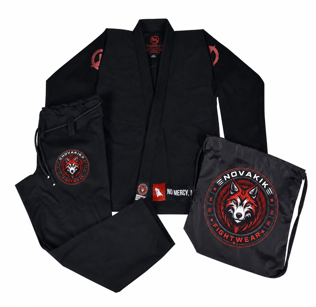 Novakik Kids BJJ GI with White Belt – Black - BJJ Gi - close-up