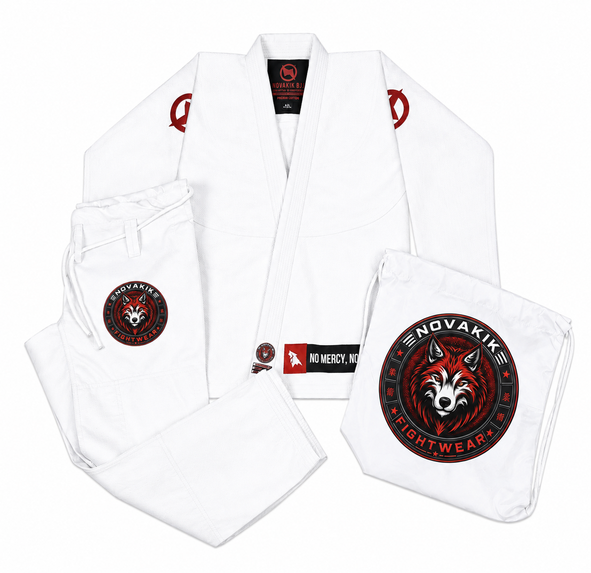 Novakik Kids BJJ GI with White Belt – White - BJJ Gi - close-up