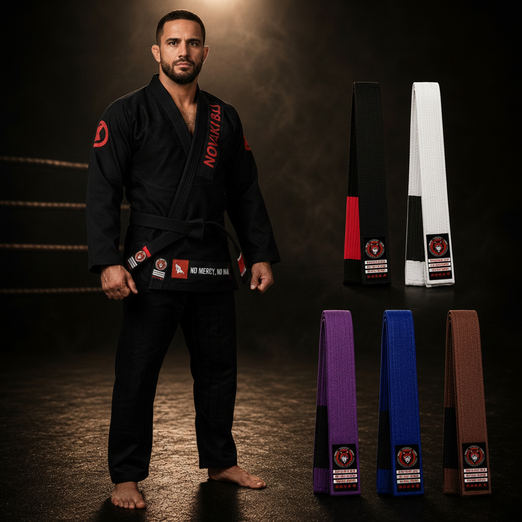 Novakik BJJ GI with White Belt – Black Alpha Series 450 GSM Kimono Jiu Jitsu Uniform