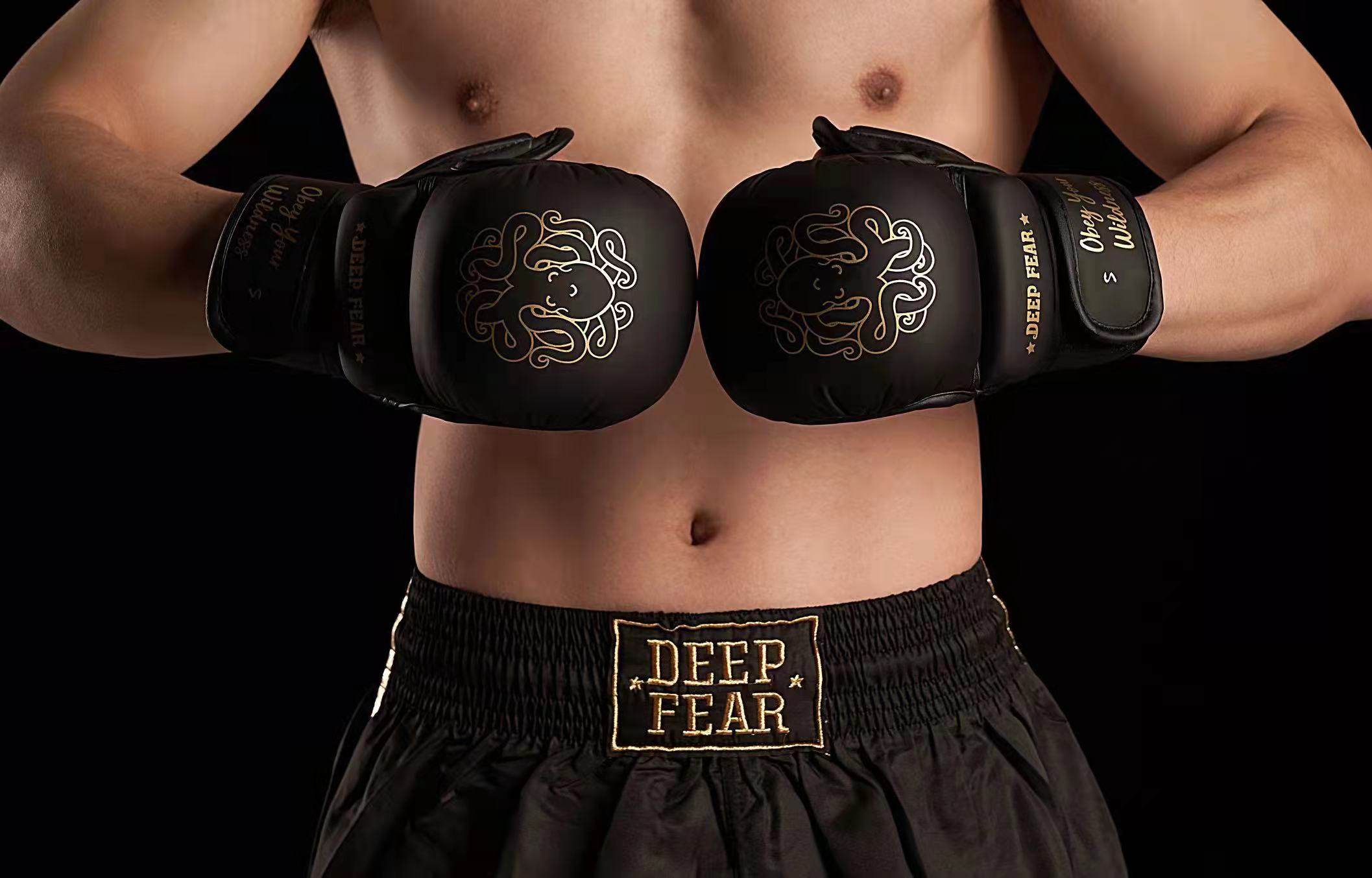 Black Deep Fear Boxing Gloves with Wrist Support
