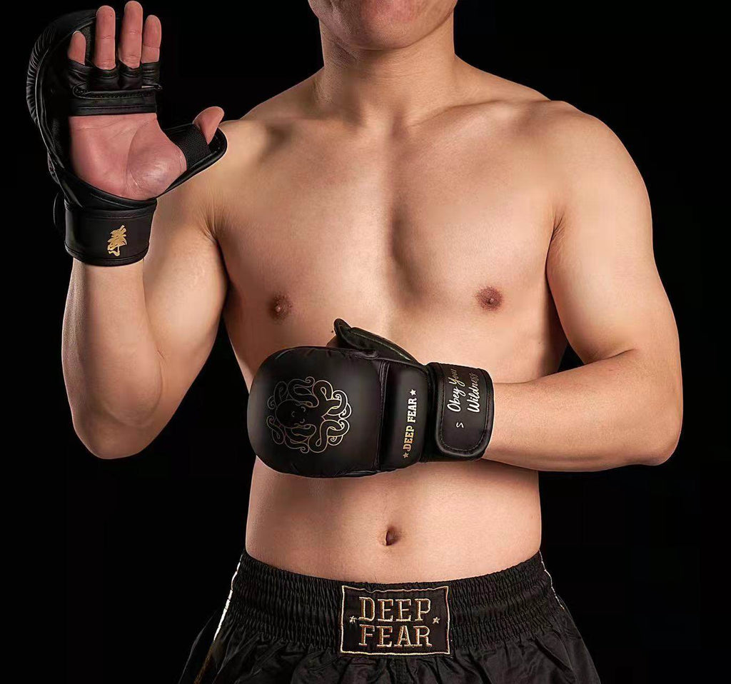 Black Deep Fear Boxing Gloves with Wrist Support