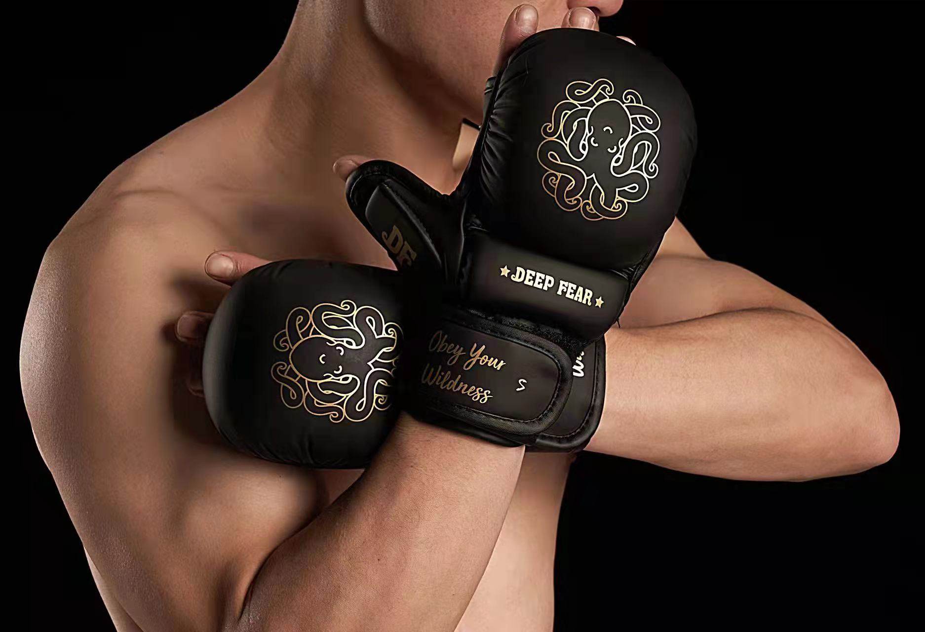 Black Deep Fear Boxing Gloves with Wrist Support