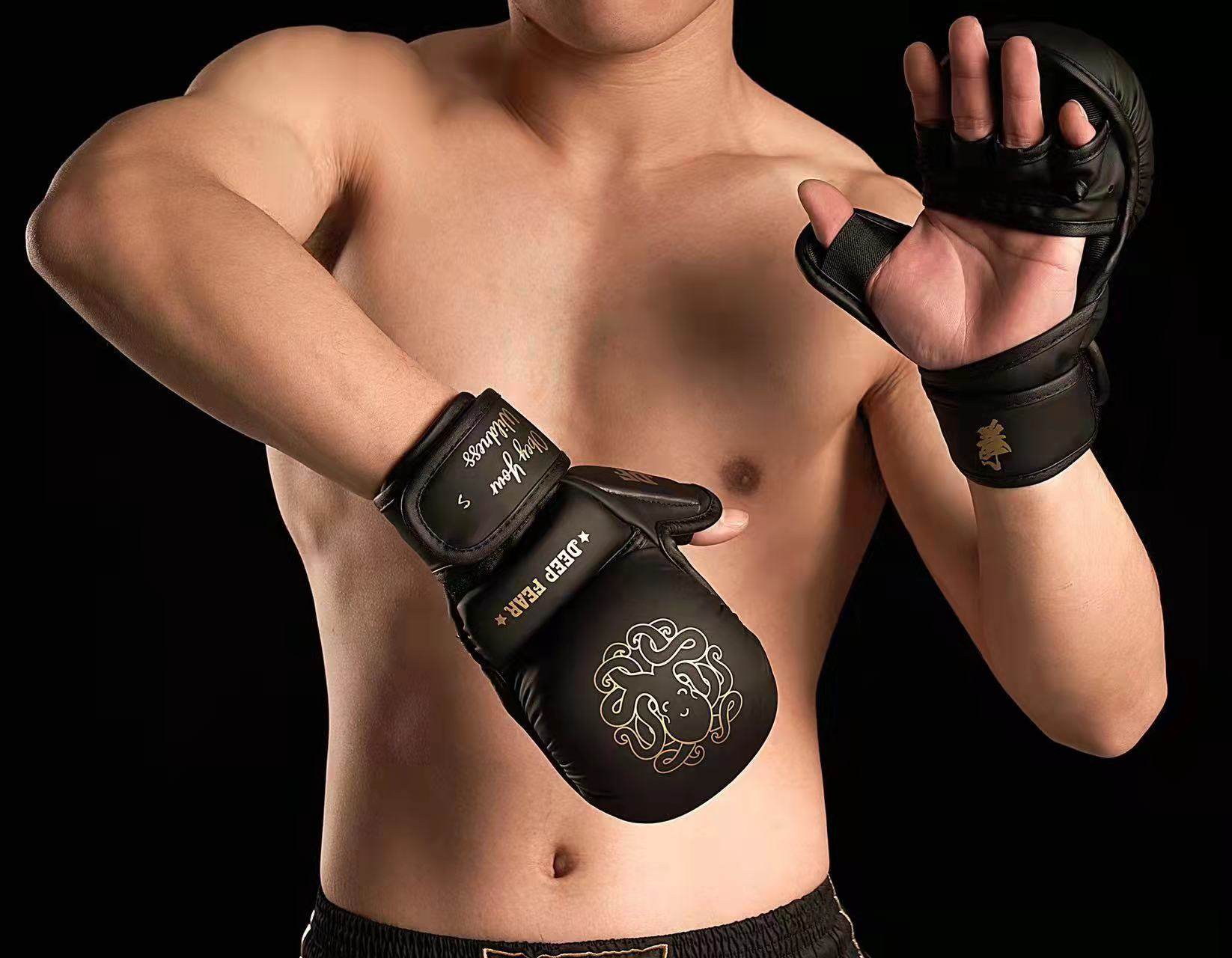 Black Deep Fear Boxing Gloves with Wrist Support