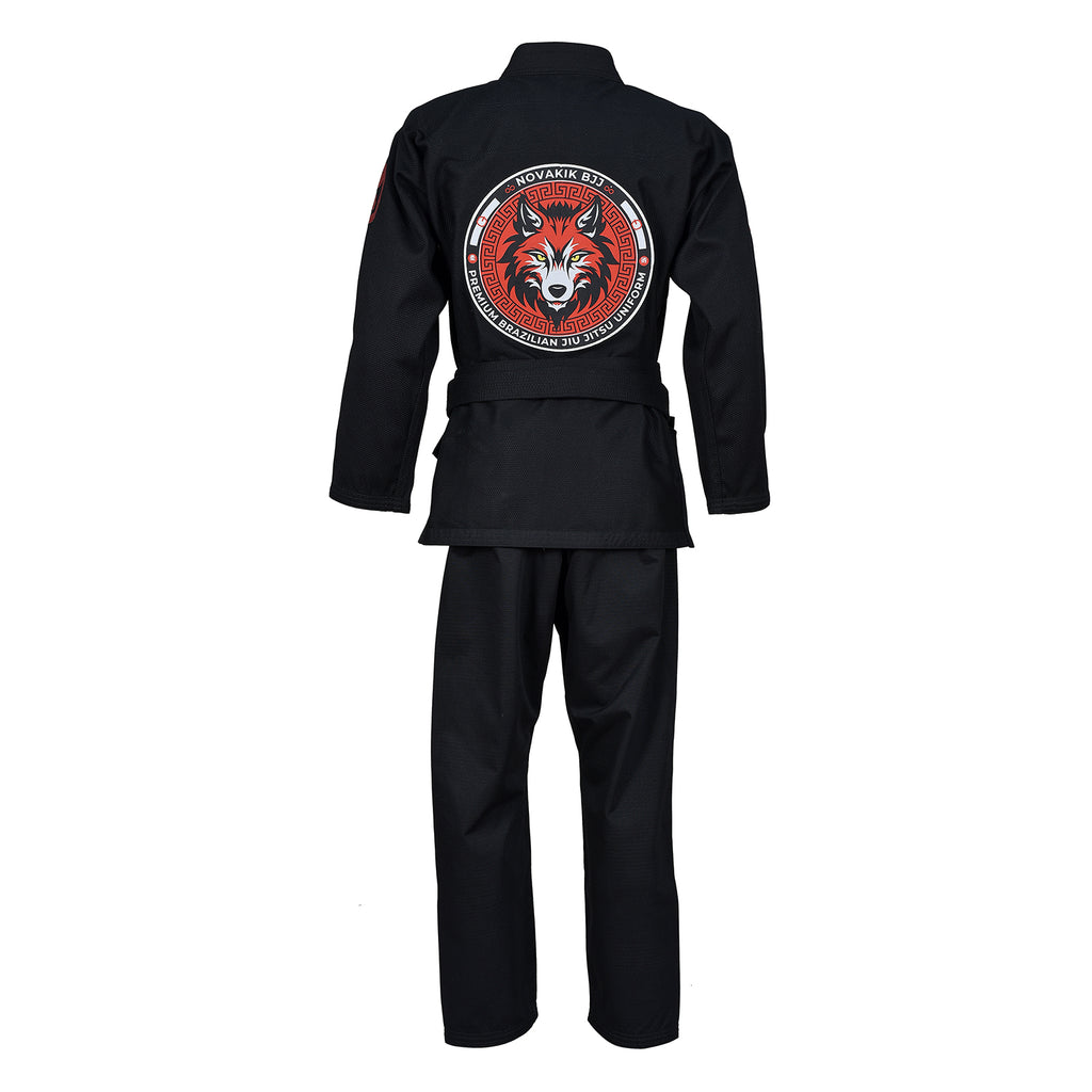 Novakik Kids BJJ GI with White Belt – Black Alpha Series 450 GSM Kimono Jiu Jitsu Uniform