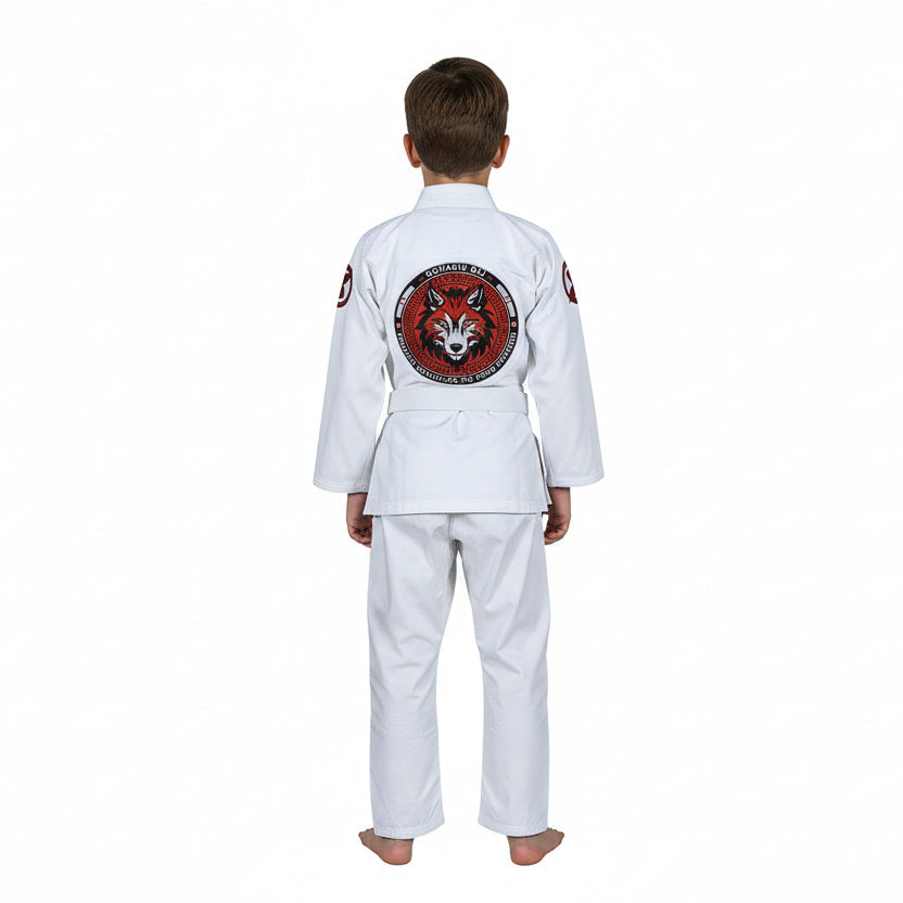 Novakik Kids BJJ GI with White Belt – White Alpha Series 450 GSM Kimono Jiu Jitsu Uniform