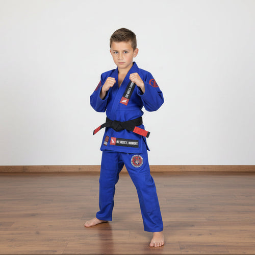 Novakik Kids BJJ GI with White Belt  – Blue Alpha Series 450 GSM Kimono Jiu Jitsu Uniform