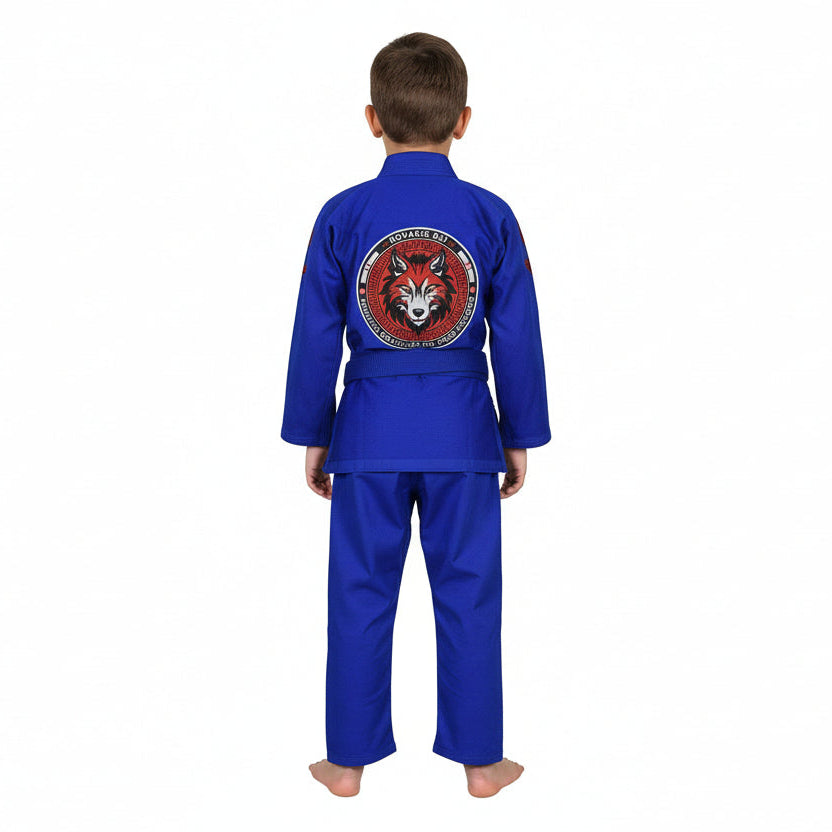 Novakik Kids BJJ GI with White Belt  – Blue Alpha Series 450 GSM Kimono Jiu Jitsu Uniform