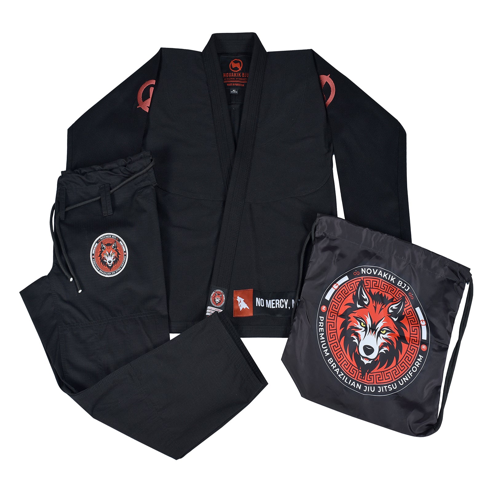 Novakik BJJ GI with White Belt – Black Alpha Series 450 GSM Kimono Jiu Jitsu Uniform