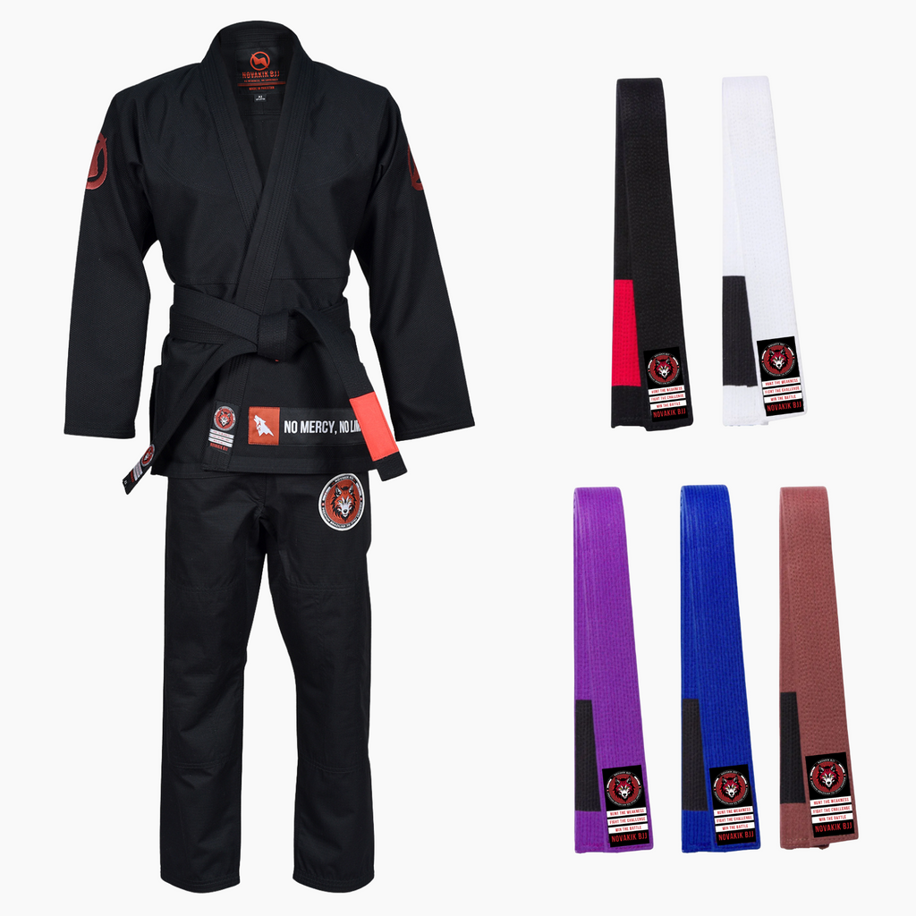 Novakik BJJ GI with White Belt – Black Alpha Series 450 GSM Kimono Jiu Jitsu Uniform