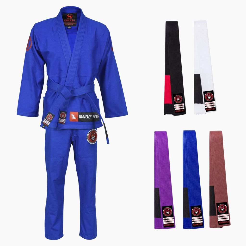 Novakik BJJ GI with White Belt  – Blue Alpha Series 450 GSM Kimono Jiu Jitsu Uniform